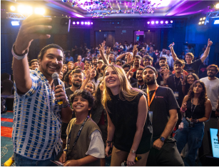 Attendees taking a group selfie at India Blockchain Week 2024